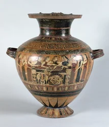 Zwartfigurige hydria die de Nereïden toont die Achilles rouwen, ca. 560-550 v.Chr. (keramiek)