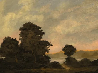 Rustig landschap bij zonsondergang