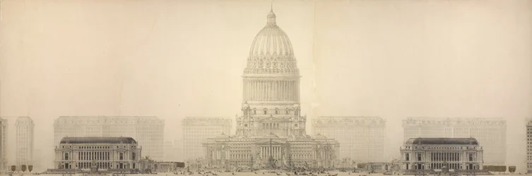 Plaat 131 uit Het Plan van Chicago: Chicago. Verhoging toont de groep gebouwen