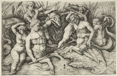 Twee Tritons vechten - Slag van de Zeegoden (rechter gedeelte)