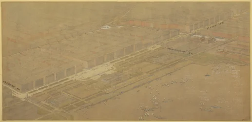 Plaat 114 uit The Plan of Chicago, 1909: Chicago. Voorgestelde boulevard en parkway op Michigan Avenue en Pine Street