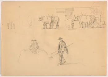 Tekening, Boerenerf; figuren en ossen, 1878