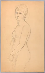 Tekening, staand vrouwelijk naakt, 1860-70