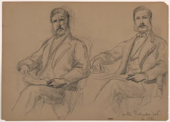 Tekening, Julius Hallgarten zittend, twee studies; Verso: Mr. Hunt staand, 1884