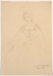 Tekening, Mrs. Sheppard Gandy zittend; Verso: Lijnschets, 1859