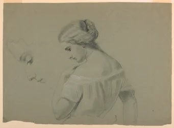 Tekening, profiel van vrouwenkop a, 1840-70