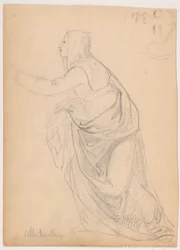 Tekening, Geklede vrouw reikt uit, naar Mariotto Albetinelli, 1844