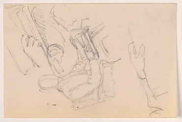 Tekening, Robert L. Stuart, zittend, eerste portret, voor het Presbytarian Hospital; afzonderlijke armstudies, 1881
