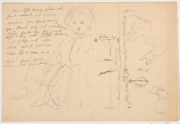 Tekening, Het kind Hugh Baxter staand, hand- en lipstudies, 1865