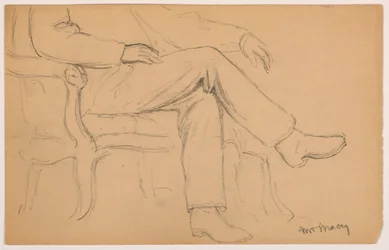 Tekening, William H. Macy zittend, onderlichaam; Verso: rechterhand, 1884