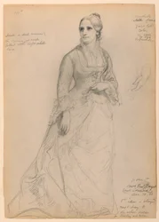 Mevrouw Rutherford B. Hayes staand, met aparte studie van linkerhand