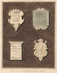 Gedenktekens voor Mevrouw Mary Staunton, John Silvester, Mevrouw Frances Whiterly en Mevrouw Rebecca Lone uit Bedfont Church