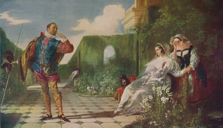 Scène uit Driekoningenavond Malvolio en de Gravin, ca. 1840, ca. 1915