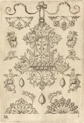 Grote hanger omringd door tien verschillende studs