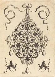 Grote hanger, staande ovaal met bloemornament