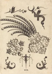 Twee Broches met Draak en Insecten Boven en Mensen met Slangachtige Staarten Onder