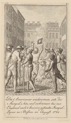 Blad 1 van de reeks bij het essay „De geschiedenis van de revolutie van Noord-Amerika“, van M. C. Sprengel.
