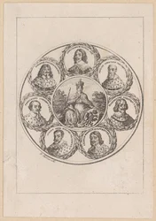 Germania met de portretten van keizer Ferdinand III en zes keurvorsten uit de tijd van de Dertigjarige Oorlog