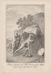 Theseus vindt een zwaard en andere wapens onder een steen, plaat 1 bij Beckers "Theseus"