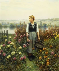 Meisje met een mand in een tuin