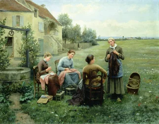 De naaikring (olieverf op doek)