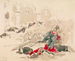 Barricade op de Rue de Rivoli tijdens de Parijse Commune