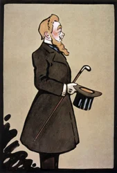 Franse komiek en zanger Albert Brasseur als de koning in toneelstuk "Le Roi", illustratie uit Franse krant "Le Theatre" juni 1908