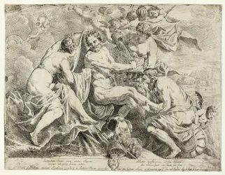De vergoddelijking van Aeneas door nimfen en cupido