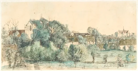 Uitzicht op Ørbæk pastorie en kerk