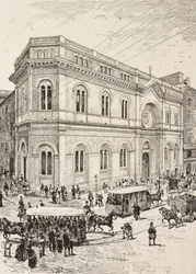 Evangelische kerk aan de Via Nazionale, Rome, Italië, gravure naar tekening van Dante Paolocci, uit L