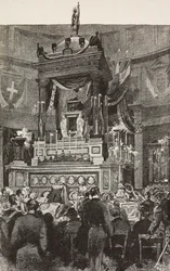 Italiaanse politici en officieren bij de begrafenisceremonie van Victor Emmanuel II (1820-1878), Koning van Italië, Rome, Italië, gravure naar tekening van Dante Paolocci, uit L