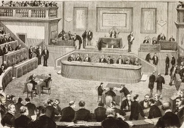 Zitting op 26 juli van de Italiaanse Senaat, Rome, Italië, gravure naar tekening van Dante Paolocci, uit L