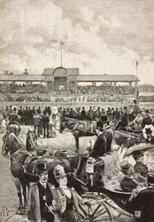 De tribune, paardenraces in Turijn, Italië, gravure naar tekening van Dante Paolocci, uit L