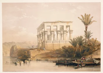 De Tempel van Philae bekend als het "Bed van de Farao", gravure gebaseerd op een tekening van David Roberts uit "Egypte en Nubië"