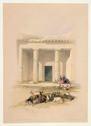 Egypte, ingang van de Grotten van Beni Hassan, gravure gebaseerd op tekening van David Roberts