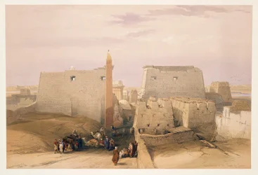 Egypte, ingang van de Tempel van Luxor, gravure gebaseerd op tekening van David Roberts