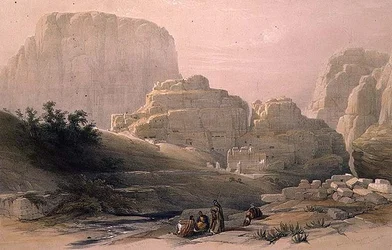 Onderste Eind van de Vallei met de Akropolis, Petra, 9 maart 1839, plaat 102 uit Volume III van 