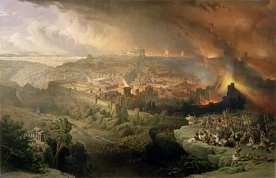 De vernietiging van Jeruzalem in 70 na Christus (gegraveerd door Louis Haghe)