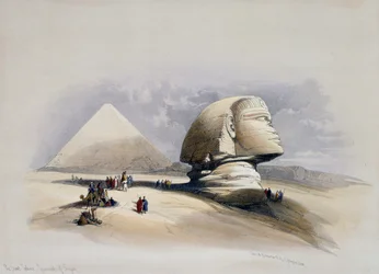 Uitzicht op Gizeh Necropolis, gravure naar ontwerp van David Roberts (1796-1864)