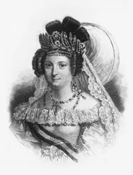 Portret van Maria Cristina de Borbon (1806-1878), koningin-gemalin van Spanje van 1829 tot 1833, en koningin-regentes van 1833 tot 1840, gravure