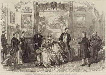 Scène uit Nieuwe Mannen en Oude Akers, in het Haymarket Theatre