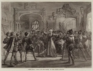 Scène uit Twixt Axe and Crown, in het Queen