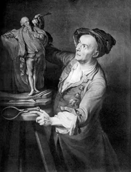 Louis Francois Roubiliac maakt een beeld van Shakespeare, ca. 1765, 1920s