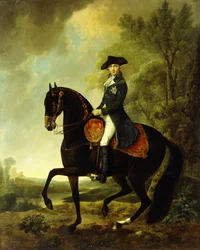 Portret van een Edelman, klein volledig op Paard