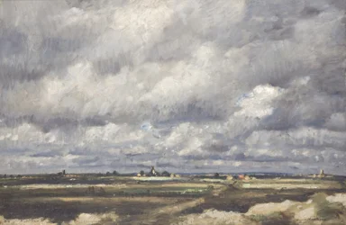 Storm over weideland (Olieverf op doek)