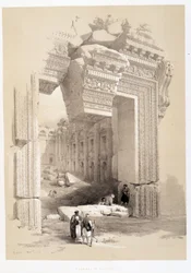 Baalbek-poort in Libanon, tekening gemaakt op 07/05/1839 in "The Holy Land", Londen 1849