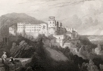 Heidelberg Kasteel, Heidelberg, gegraveerd door J.T. Willmore in 