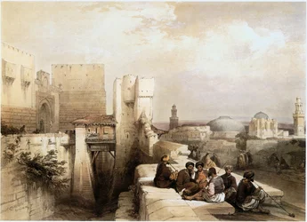 In het Heilige Land: Jeruzalem, ingang van de citadel (gravure)