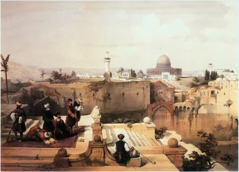 In het Heilige Land: Jeruzalem, de Tempelberg met de Rotskoepel (gravure)