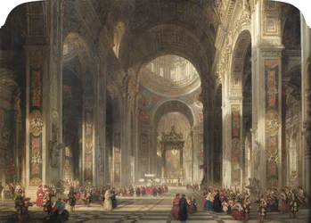 Interieur van de Sint-Pietersbasiliek, Rome, 1862